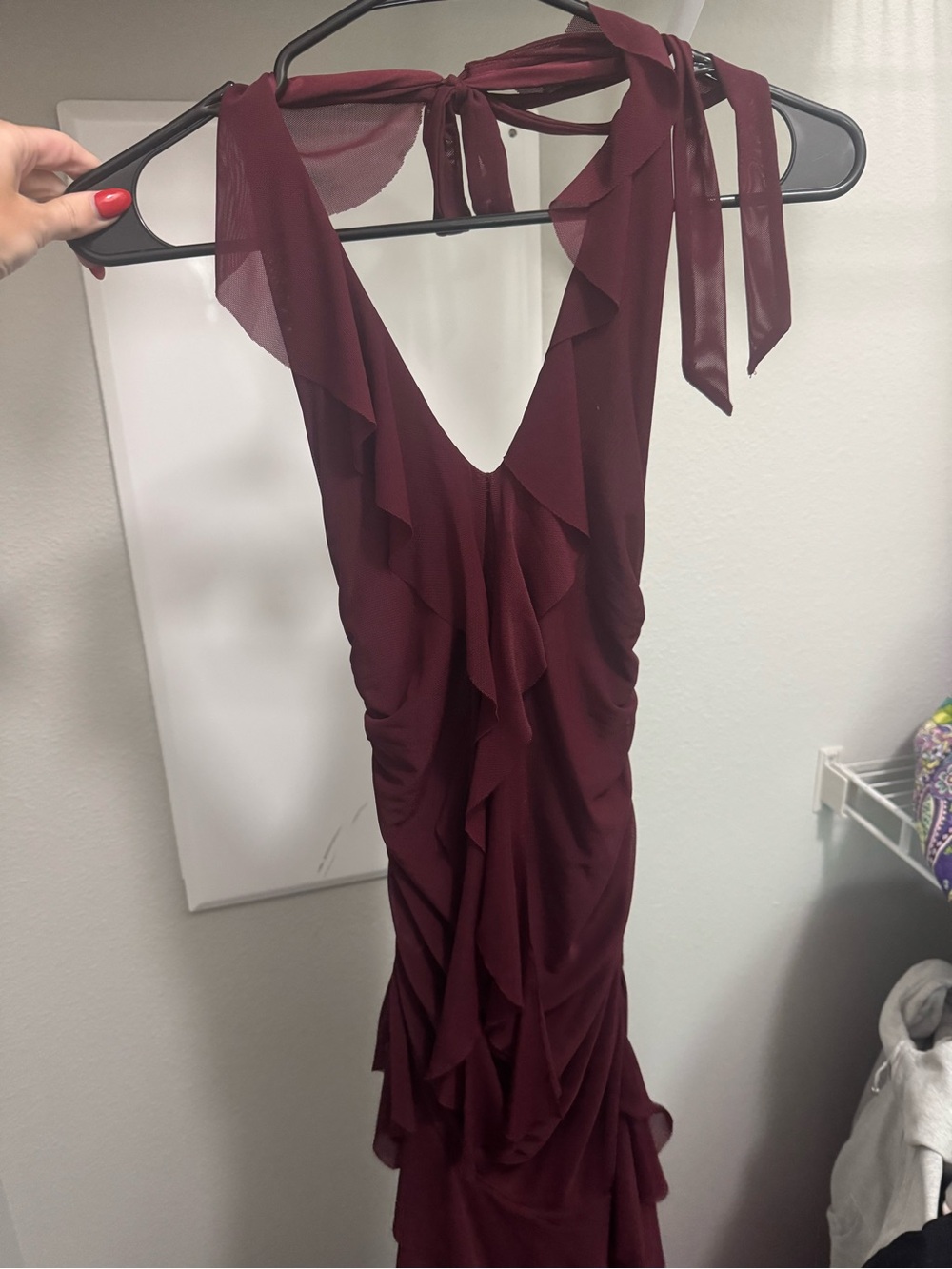 Princess Polly Burgundy One-Shoulder Ruffle Dress
